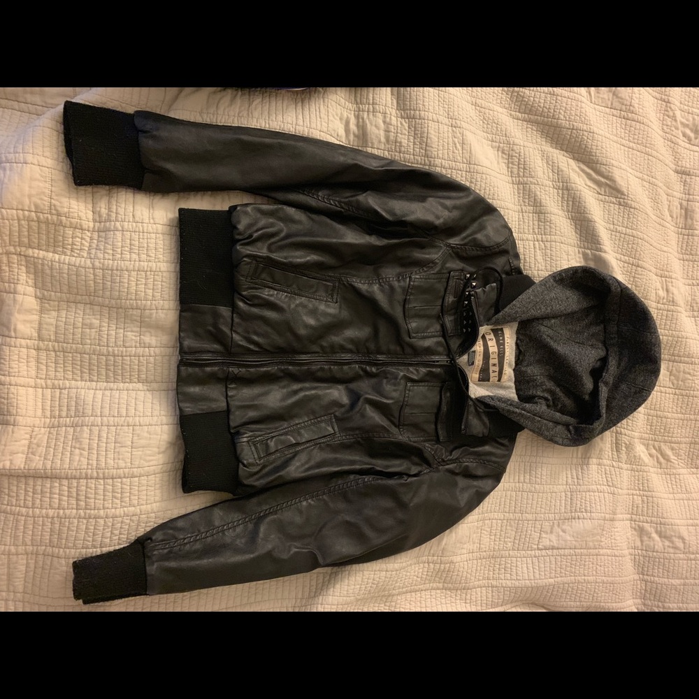 Black Leather Jacket with Glamour Kills Logo